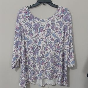 J. JIill Women's White Paisley Boatneck Top with Purple & Blue Print. New. Sz XL